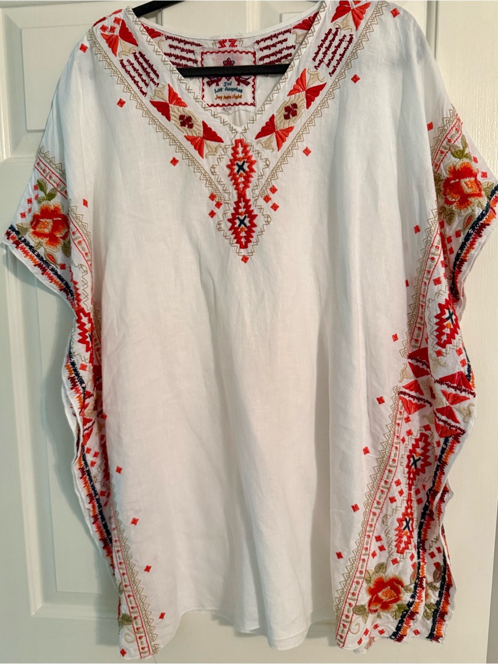 Johnny Was Los Angeles Embroidered White linen Boho cover up/tunic